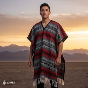 Traditional Mexican Sarape Gaban Poncho – Handmade Ethnic Blanket Style